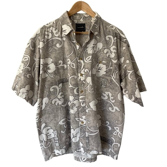 Serge Saint Yves Other - Casual Hawaiian Button Up Shirt Mens L Grey Floral Short Sleeve Cotton Beach GUC